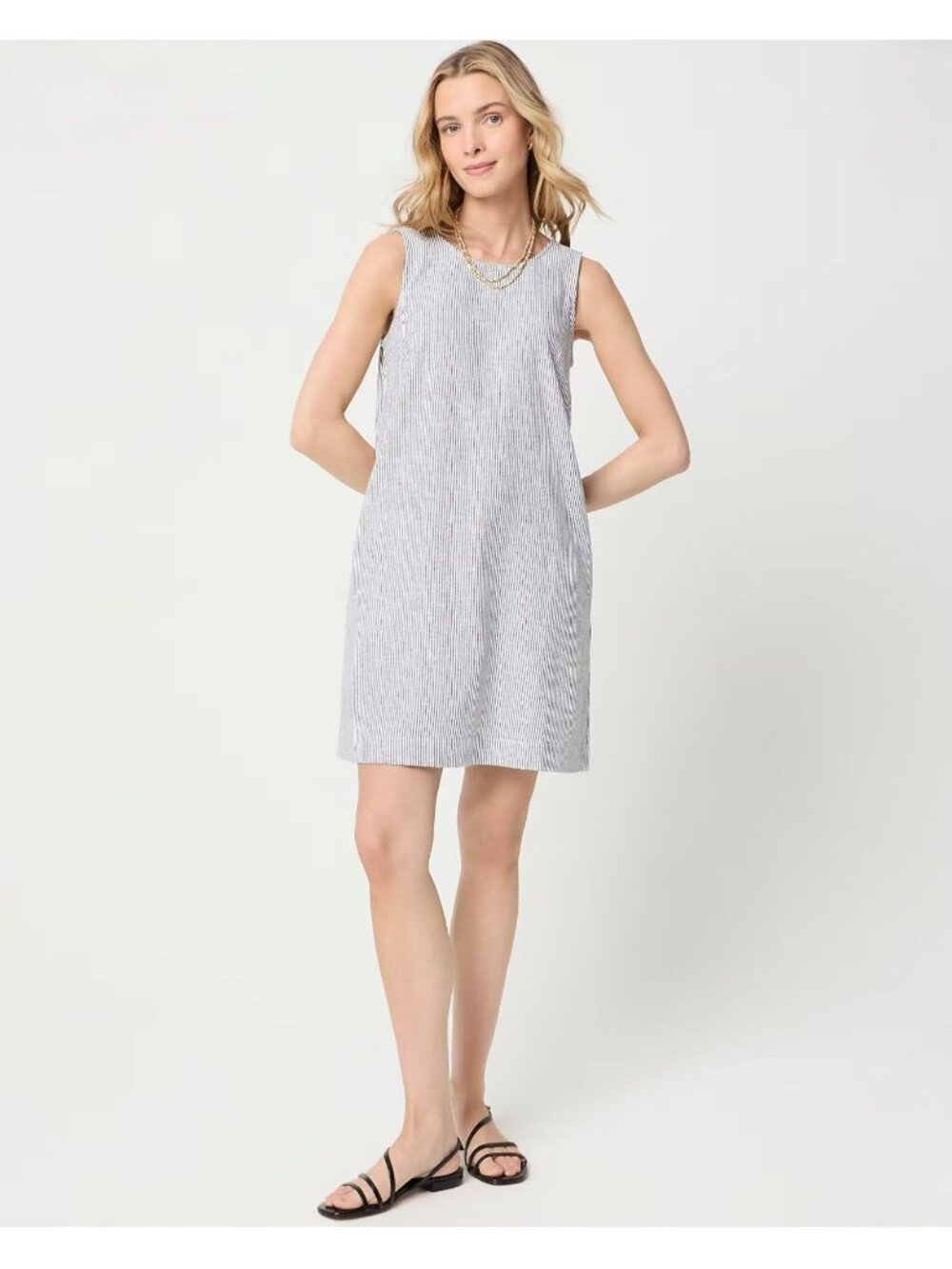 NWT J. Crew Black and White Striped Linen-Blend Sleeveless Mini Dress - Size: 8